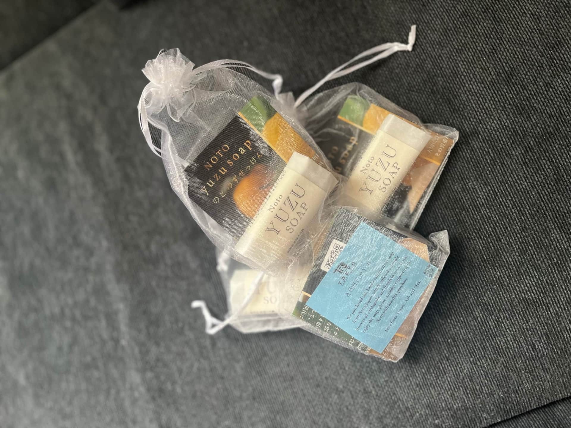 Tokyo Family Stays yuzu soap welcome amenities in organza bags