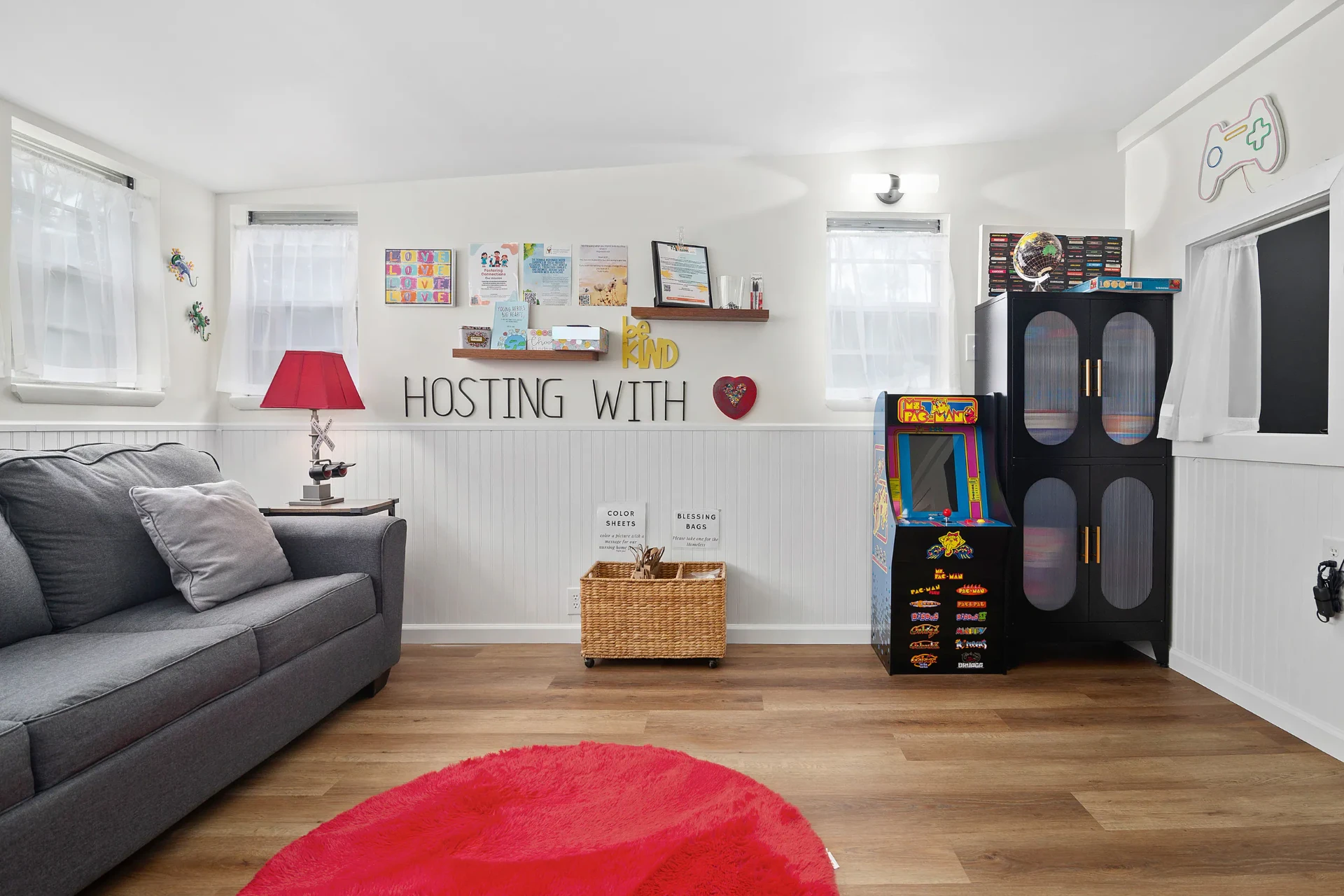 Rockford Retreat interior living space with Hosting With Heart decor